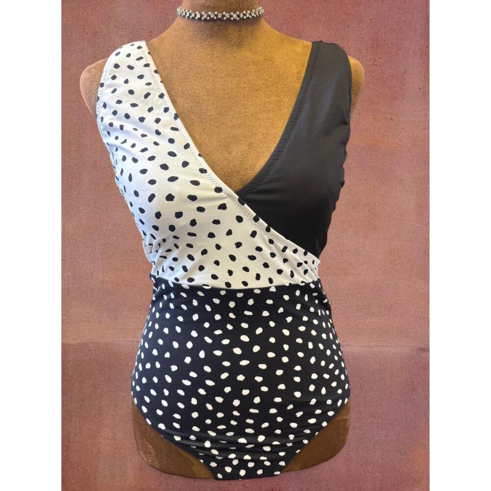 Polka Dot One Piece Minimalist Modern Modest Swim Bikini Lands' End Swimsuit